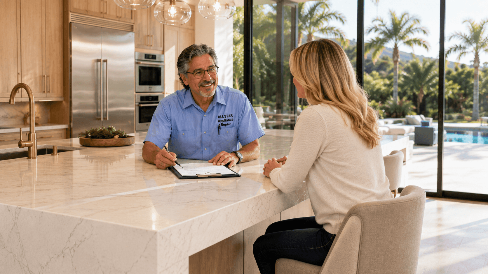 Repairman Dave standing in a luxury Calabasas kitchen