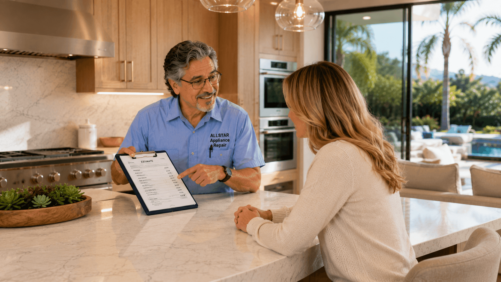 Repairman Dave reviewing a repair estimate with a Calabasas homeowner