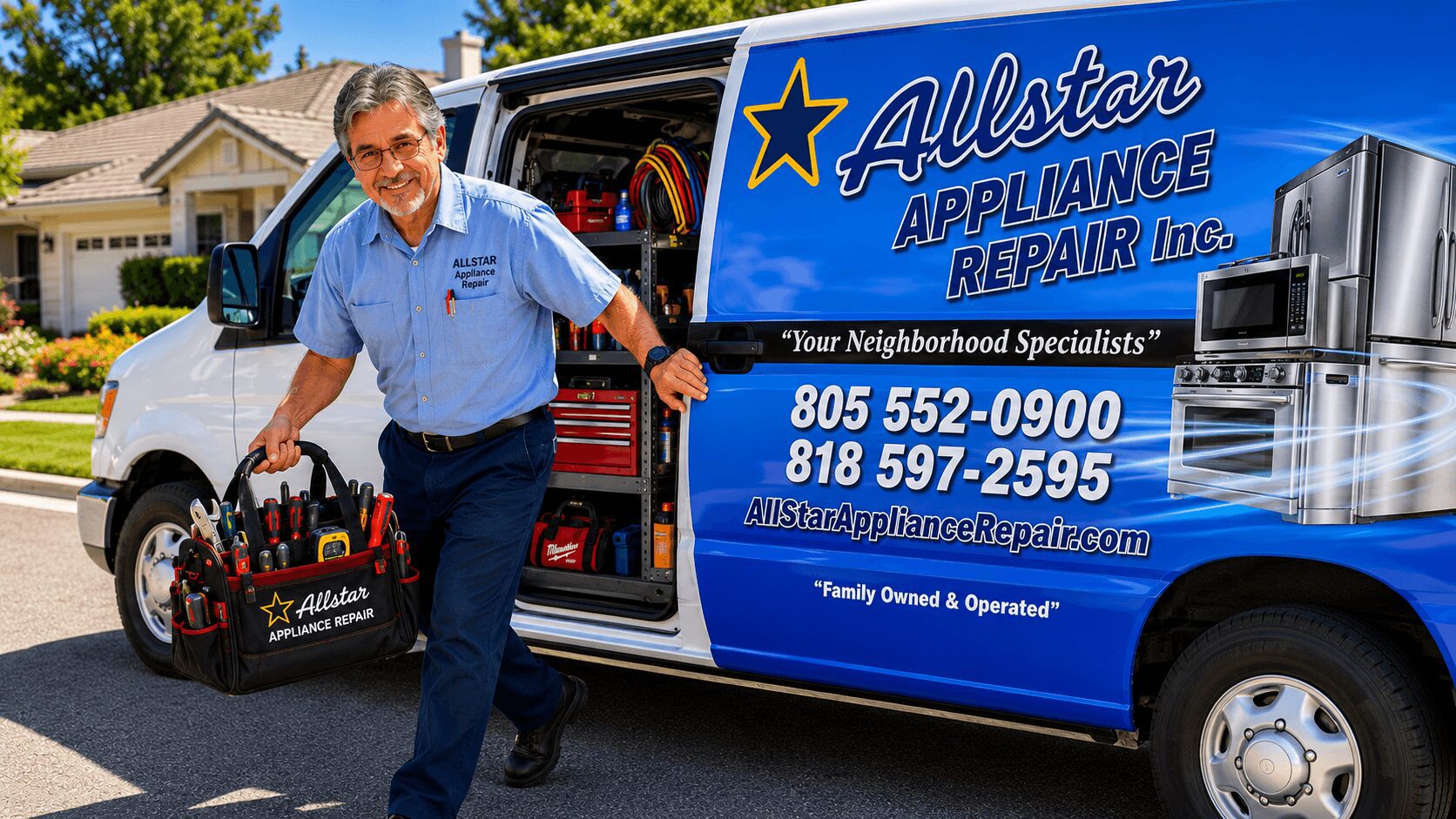 Repairman grabbing his tools for the job