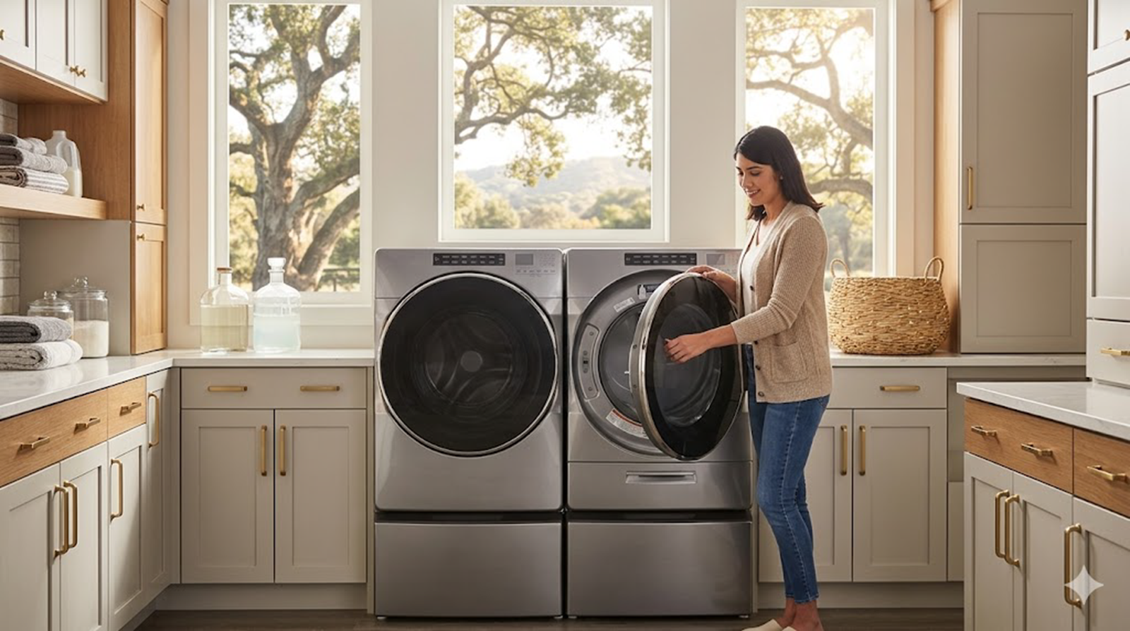Luxury Agoura Hills laundry room with washer and dryer