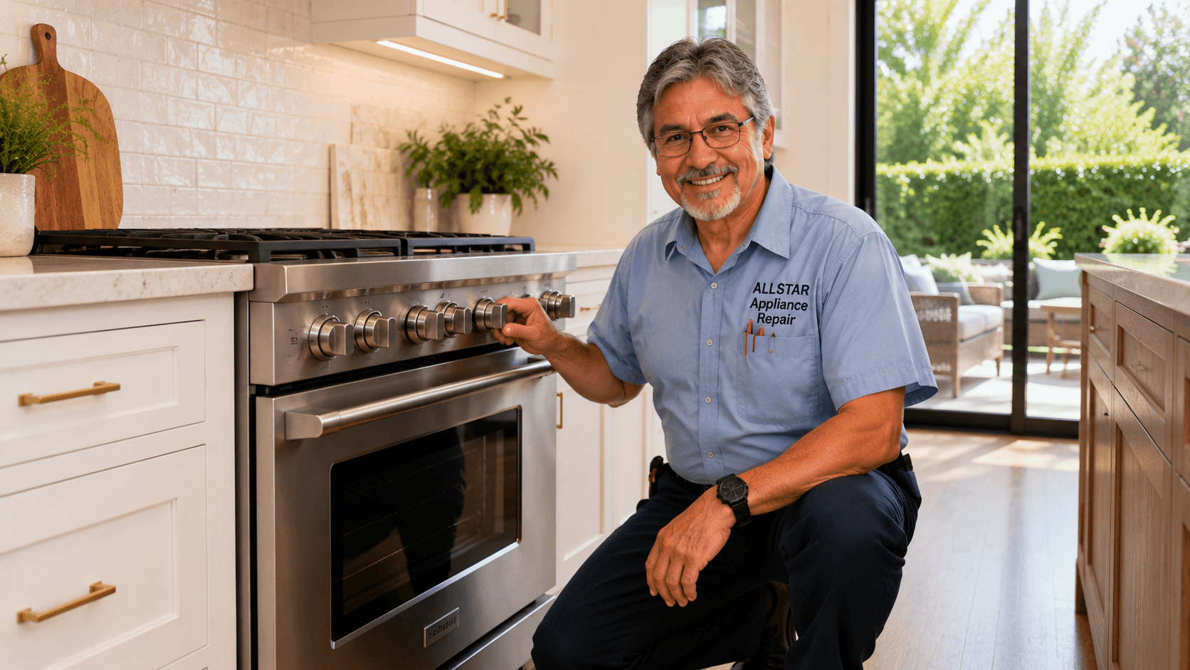 Repairman inspecting a range in Agoura Hills